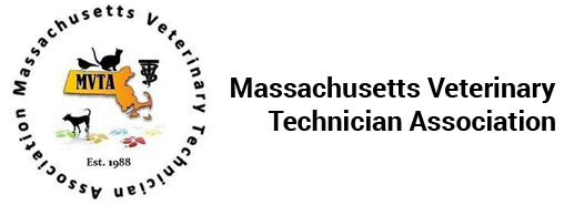 Logo of the Massachusetts Veterinary Technician Association featuring various animal silhouettes and the abbreviation MVTA, established in 1988.