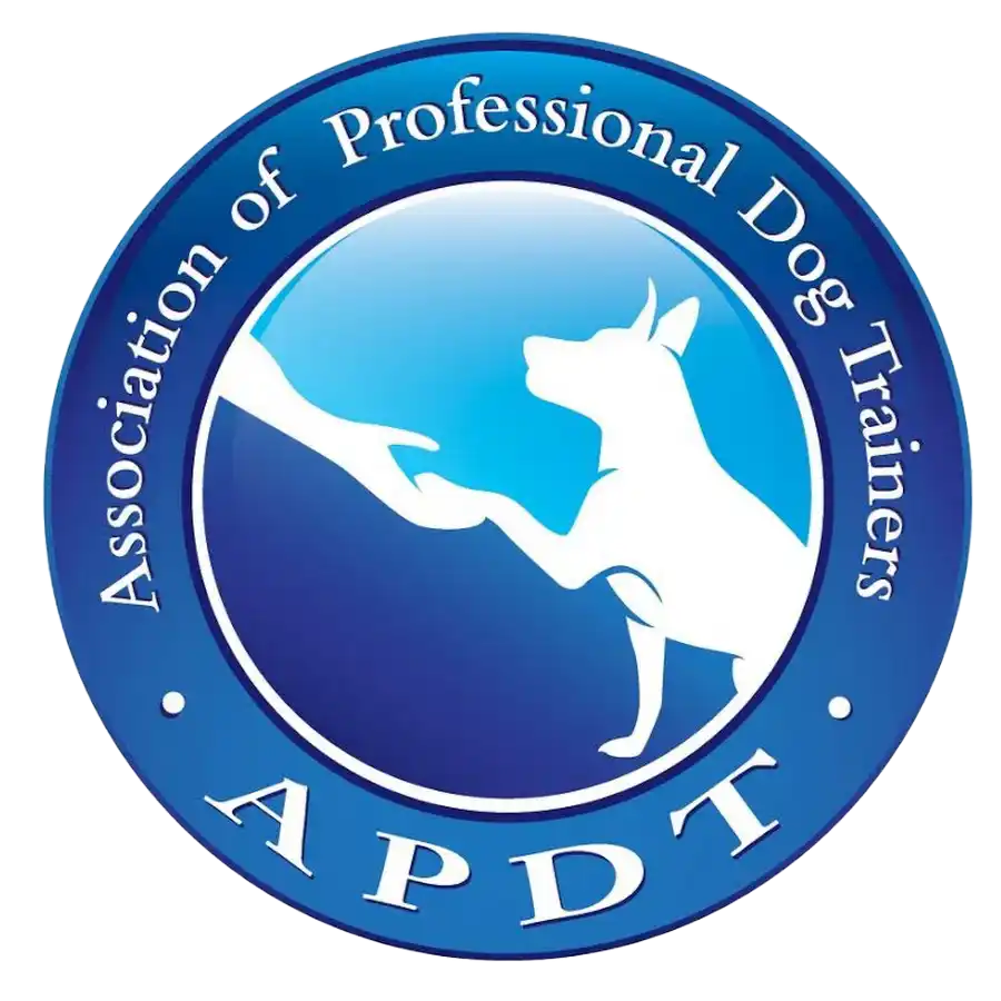 Logo of the Association of Professional Dog Trainers (APDT) featuring a stylized dog and a human hand.